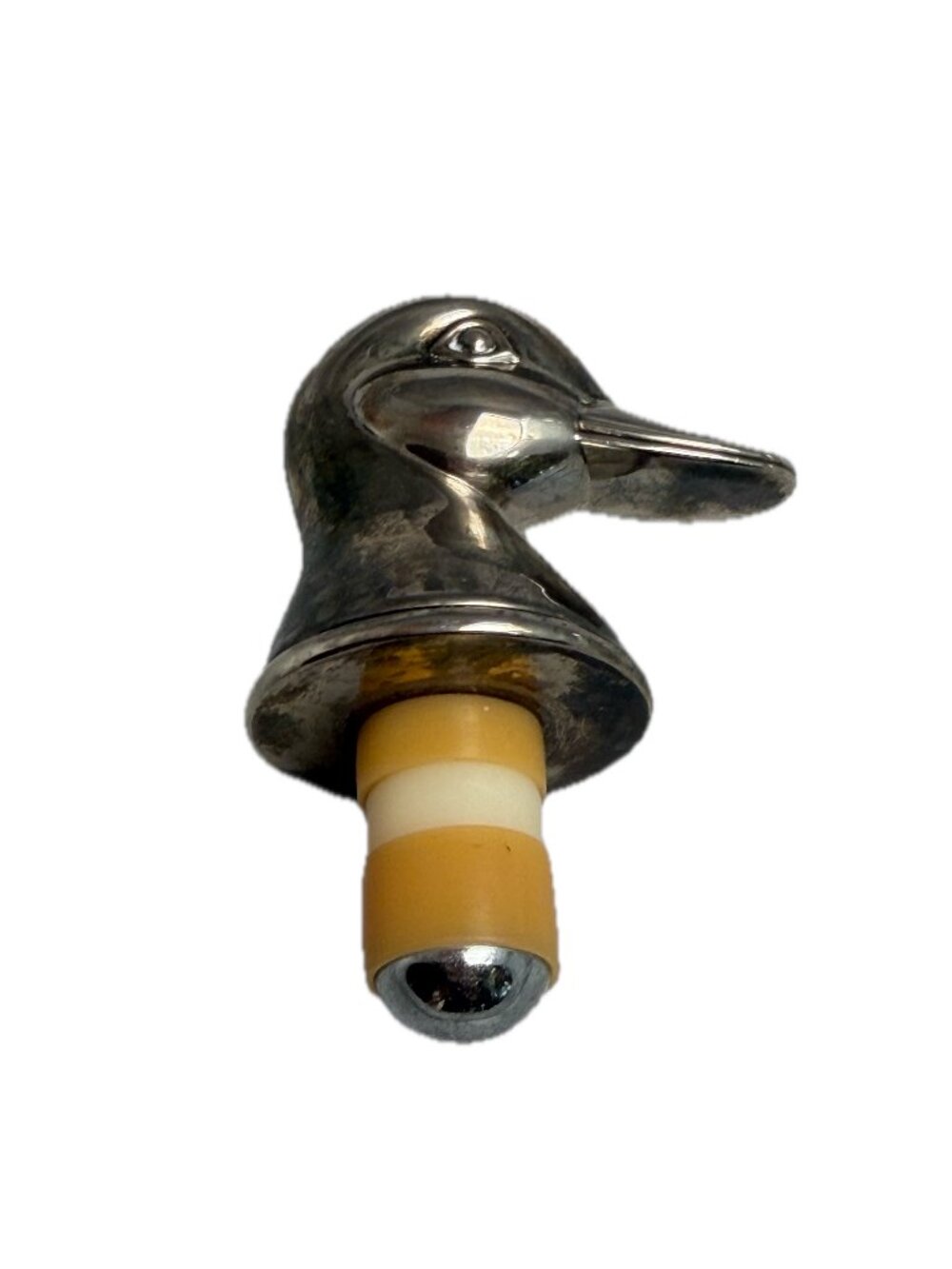 Vintage Vintage Silver Duck Head Figural Wine Bottle Stopper Accessory Tarnished